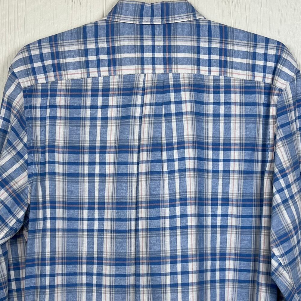 Old Navy Linen shirt men’s XL Slim fit Blue plaid linen/cotton blend long sleeve - Picture 5 of 7